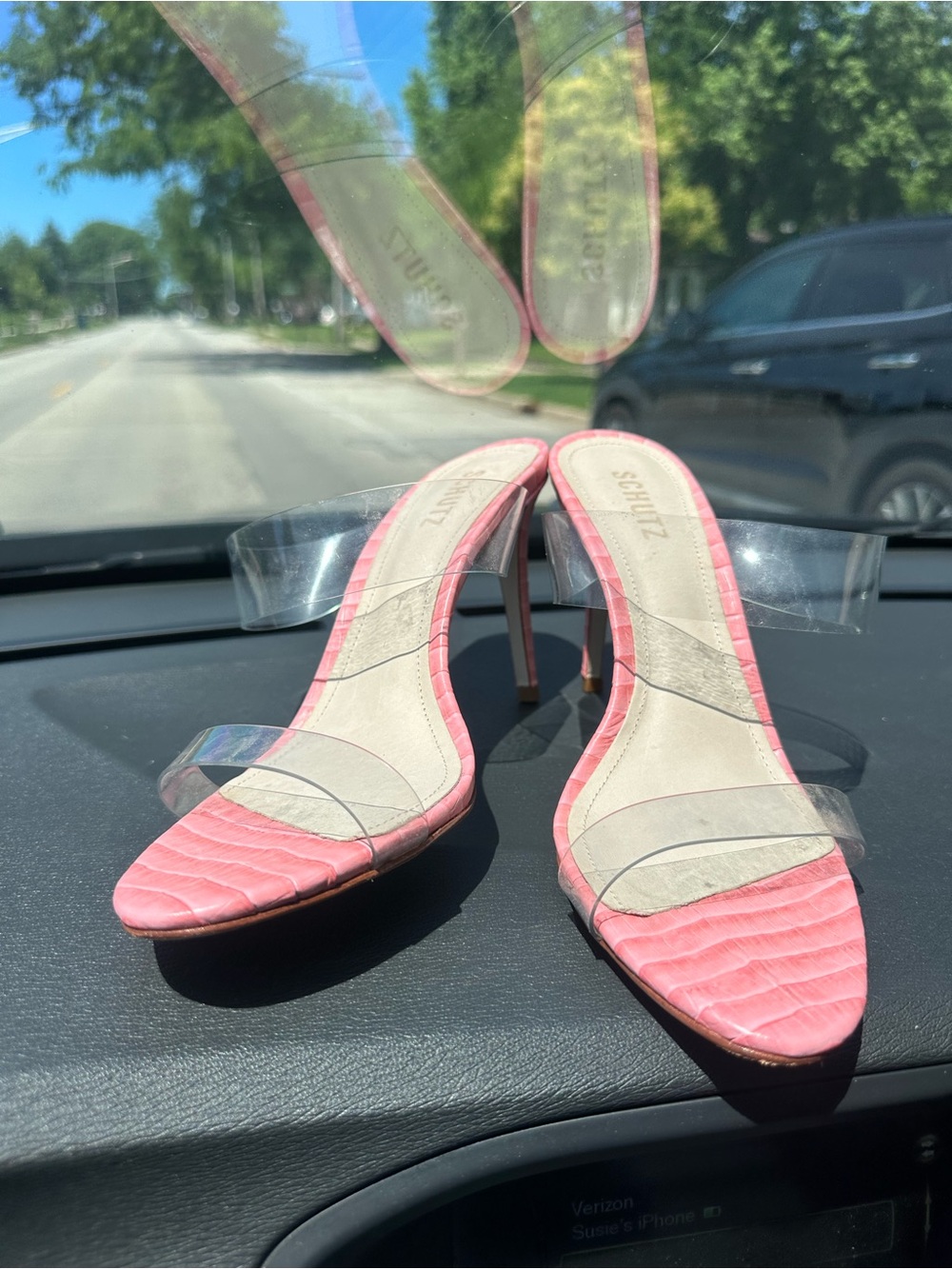 SCHUTZ Pink Clear-Strap Stiletto Sandals